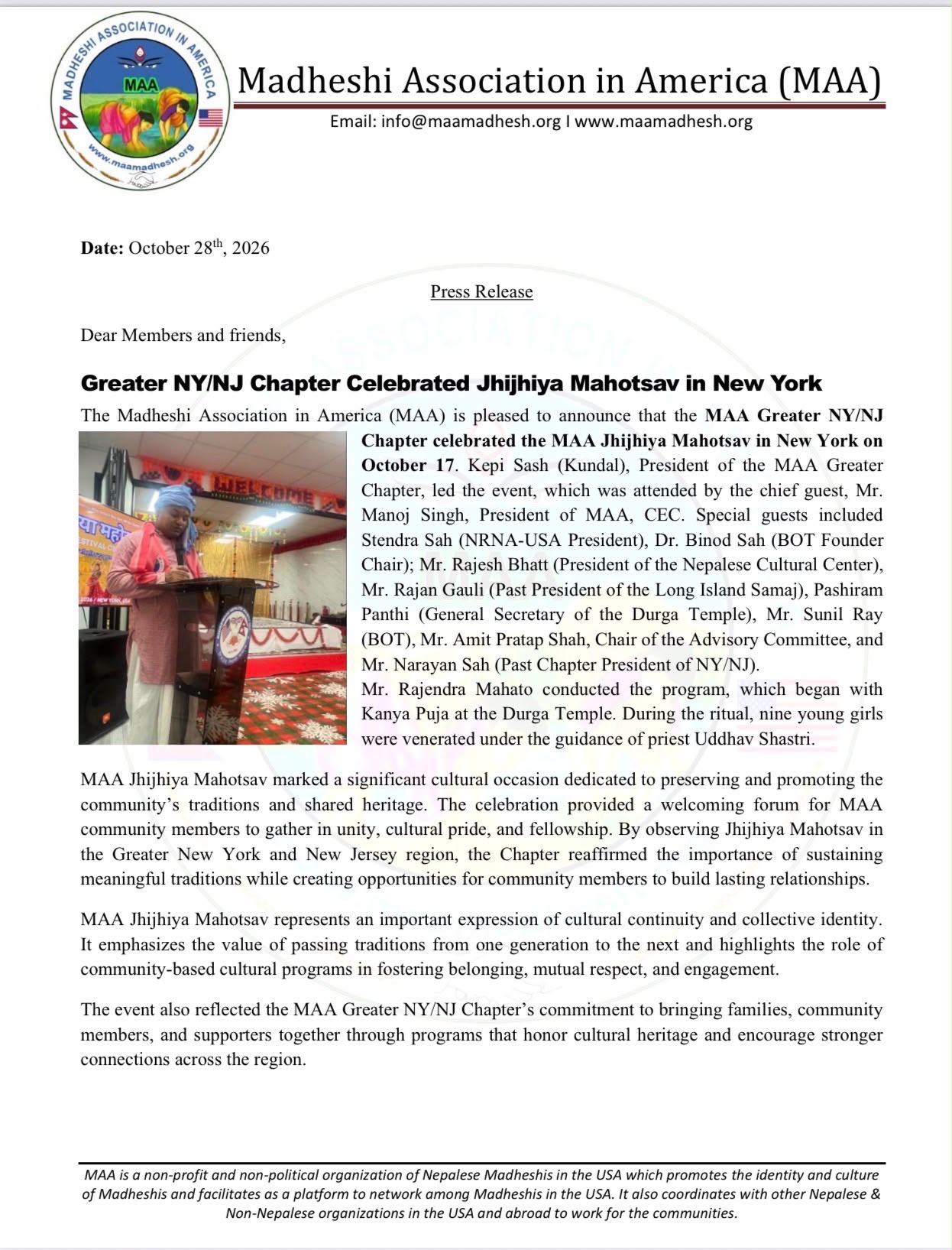 Great celebration of jhijhiya By NY/NJ chapter