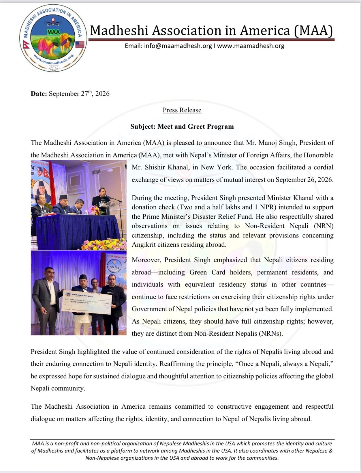 Meet and Greet program with Nepal Foreign Minister