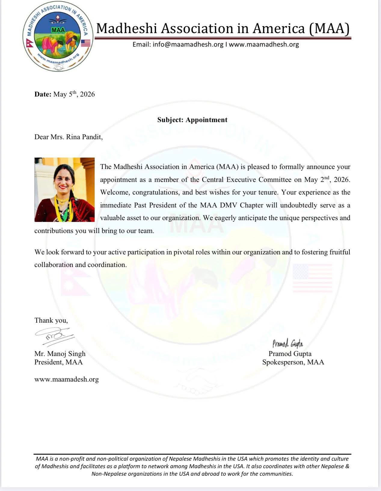 Appointed as central commitee member