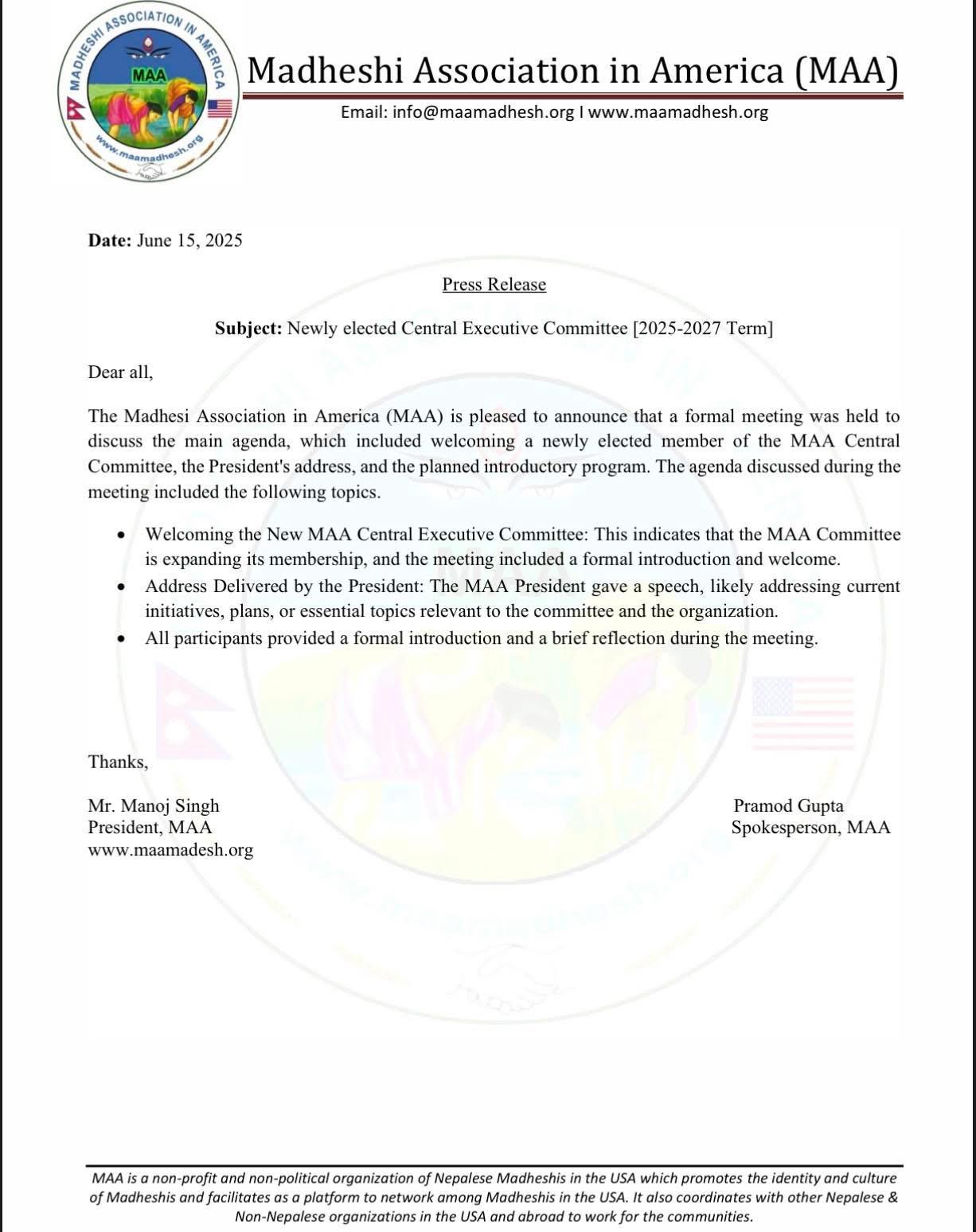 Establishing Central commitee